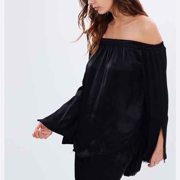 Revolve Faithfull The Brand Dream Top Black Satin Fringe Size 4 - Picture 2 of 8